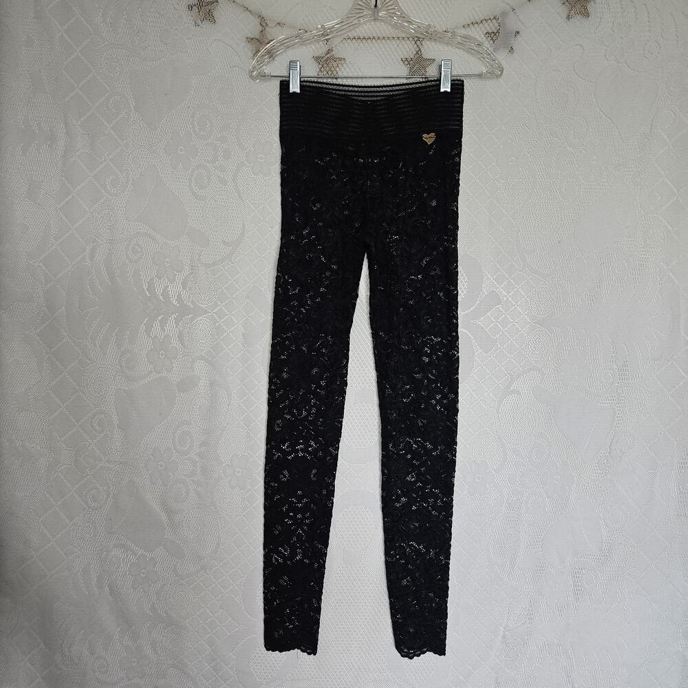 Cute Booty Large Black Crochet Lace Sheer Legging Scrunch Back Whimsigoth Y2K